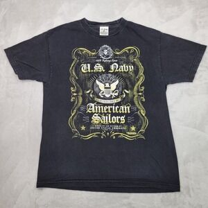 US Navy Shirt Mens Large Black American Sailor Captain United States Vet Adult